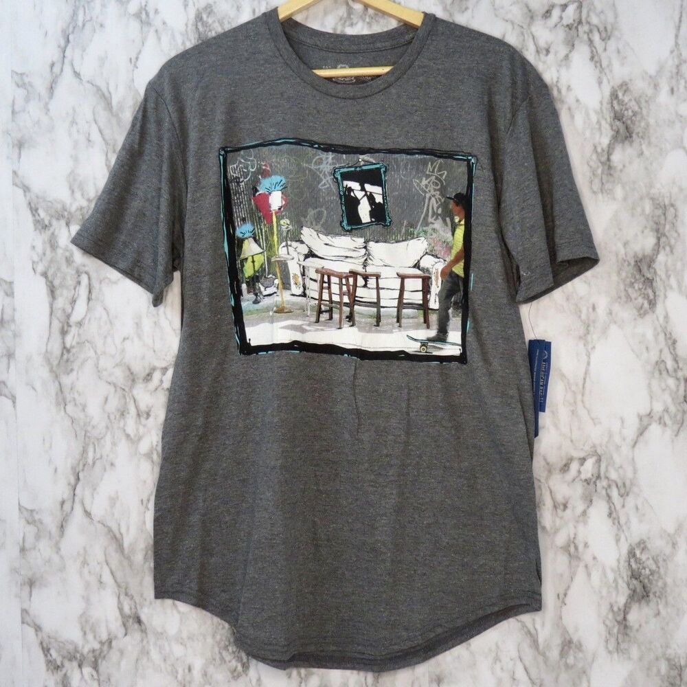 American Rag Street Art Graffiti Men's Large T Shirt T-Shirt Grey Tee